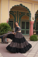 Thumbnail for Lorenvalley Black Printed Rayon Navratri Collection Lehenga Choli with Dupatta - Distacart