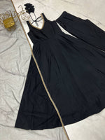 Thumbnail for Lorenvalley Fashion Black Pure Romansilk Chanderi Fabric Yoke Fancy Lace Work Anarkali Kurta Pant With Dupatta Set