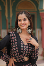 Thumbnail for Lorenvalley Black Printed Rayon Navratri Collection Lehenga Choli with Dupatta - Distacart