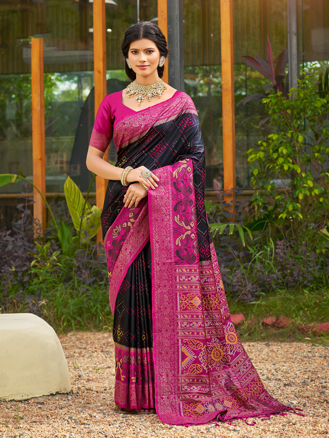 Anaita Black Soft Silk Saree With Floral Printed Work With Blouse - Distacart