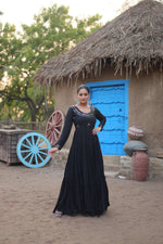 Thumbnail for Lorenvalley Black Rayon Fabric With Real Mirror Work Gown - Distacart