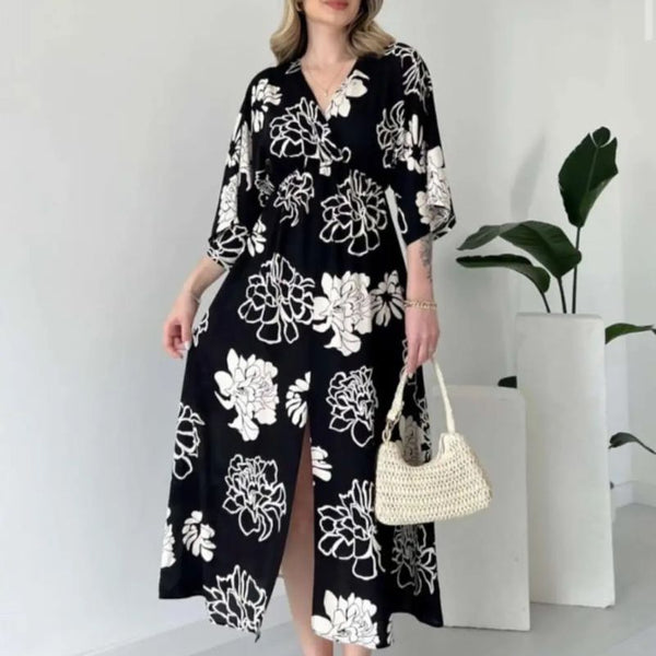 Pimu Front Slit Midi Dresses V-neck Designs For Women Party Wear - Black