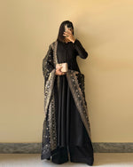Thumbnail for Lorenvalley Black Faux Georgette Yoke and Sleeve Potli Button Work Kurta Palazzo With Dupatta Set