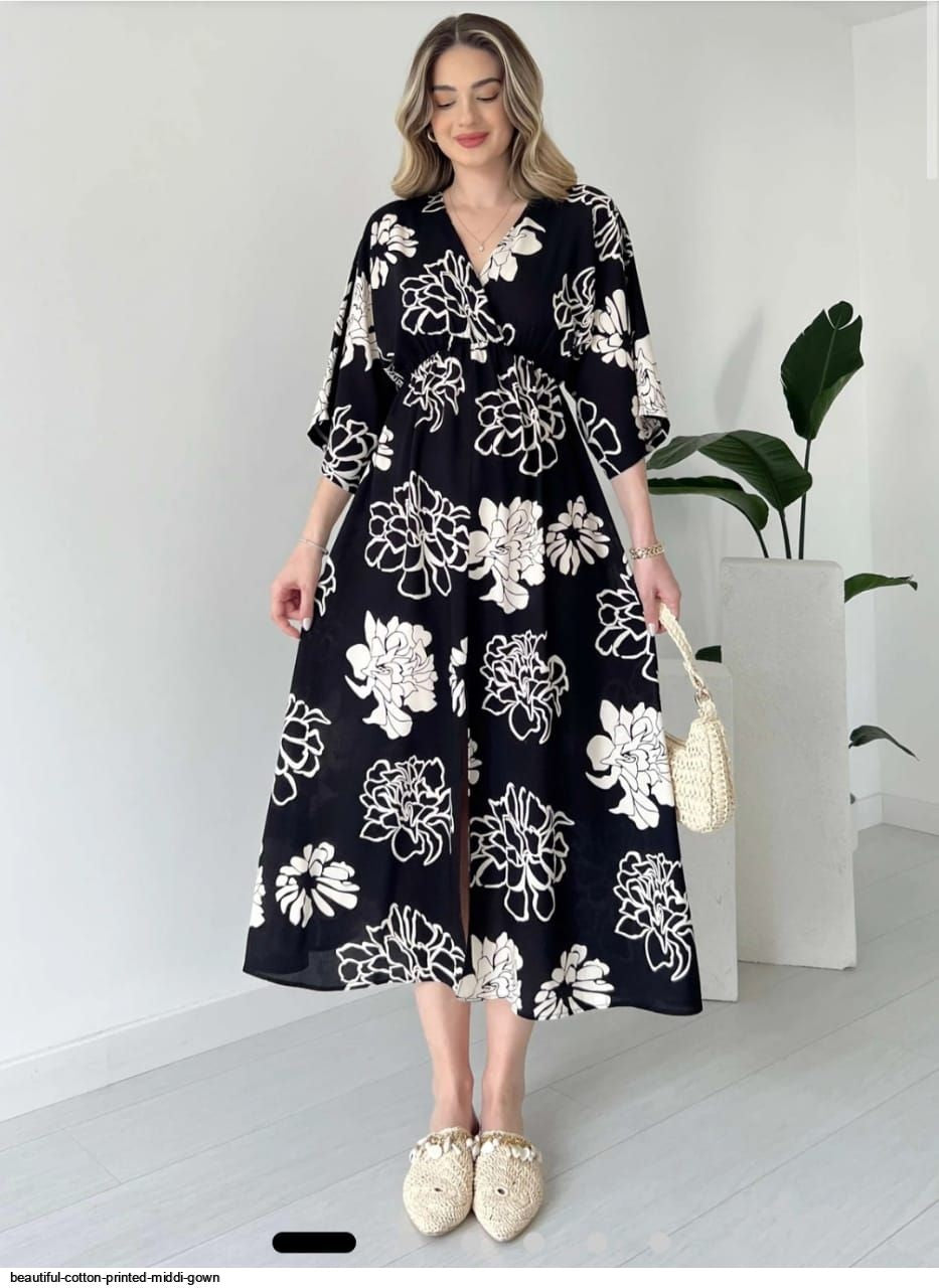 Pimu Front Slit Midi Dresses V-neck Designs For Women Party Wear - Black