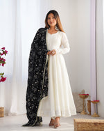 Thumbnail for Lorenvalley Fashion White Vichitra Silk Fabric Fully Flared Anarkali Pant With Dupatta Set