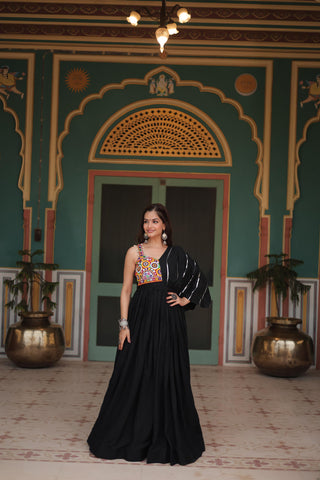 Lorenvalley Black Rayon Fabric with Designer Lace Gown - Distacart