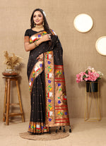 Thumbnail for Lorenvalley Fashion Black Soft Paithani Silk Woven Design Rich Zari Meenakari Weaving Saree - Distacart