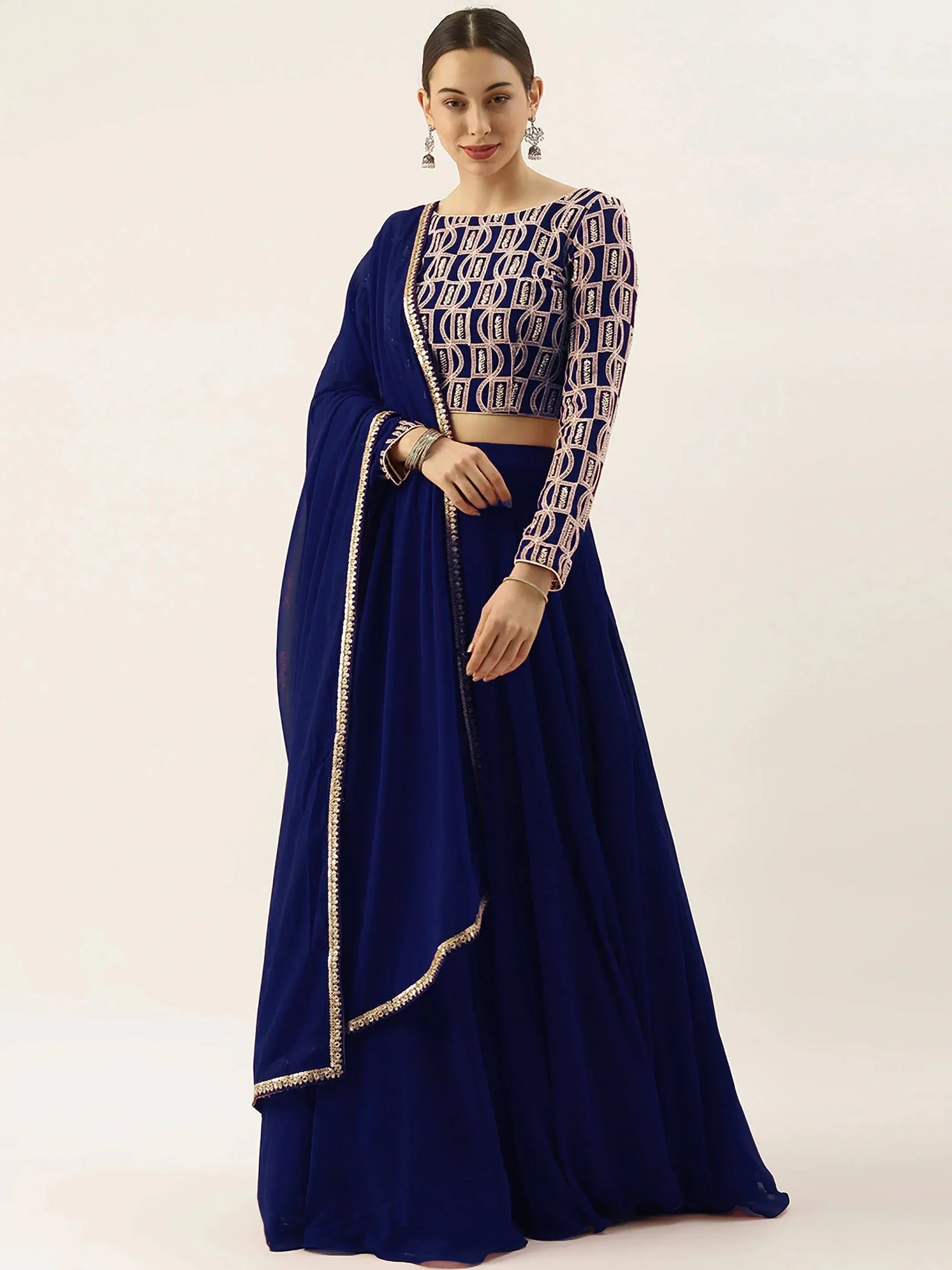 Tulsi Art Ravishing Blue Sequins Georgette Party Wear Lehenga Choli With Dupatta