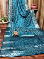 Thumbnail for Anaita Blue Soft Satin Silk Bandhej Print Saree With Kanchi Zari Weaving Border - Distacart