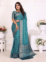 Thumbnail for Anaita Blue Soft Satin Silk Bandhej Print Saree With Kanchi Zari Weaving Border - Distacart