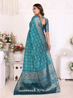 Thumbnail for Anaita Blue Soft Satin Silk Bandhej Print Saree With Kanchi Zari Weaving Border - Distacart