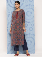 Thumbnail for Yufta Blue Ajrak Printed Kurta Set - Distacart