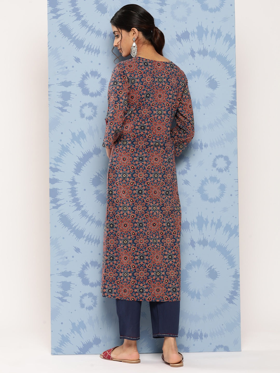 Yufta Blue Ajrak Printed Kurta Set - Distacart
