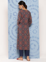 Thumbnail for Yufta Blue Ajrak Printed Kurta Set - Distacart