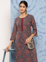 Thumbnail for Yufta Blue Ajrak Printed Kurta Set - Distacart