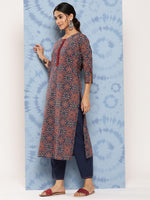 Thumbnail for Yufta Blue Ajrak Printed Kurta Set - Distacart