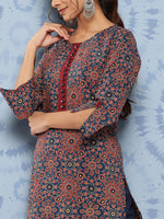Thumbnail for Yufta Blue Ajrak Printed Kurta Set - Distacart