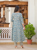 Thumbnail for Yufta Blue Checkered Print Anarkali Kurta Trouser With Dupatta Set