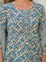 Thumbnail for Yufta Blue Checkered Print Anarkali Kurta Trouser With Dupatta Set