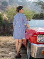 Thumbnail for Yufta Blue Cotton Check Short Dress - Distacart