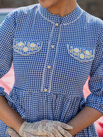 Thumbnail for Yufta Blue Cotton Check Short Dress - Distacart