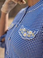 Thumbnail for Yufta Blue Cotton Check Short Dress - Distacart