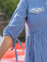 Thumbnail for Yufta Blue Cotton Check Short Dress - Distacart