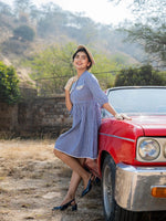 Thumbnail for Yufta Blue Cotton Check Short Dress - Distacart