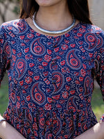 Thumbnail for Yufta Blue Cotton Printed gathered kurta Set With Front Slit