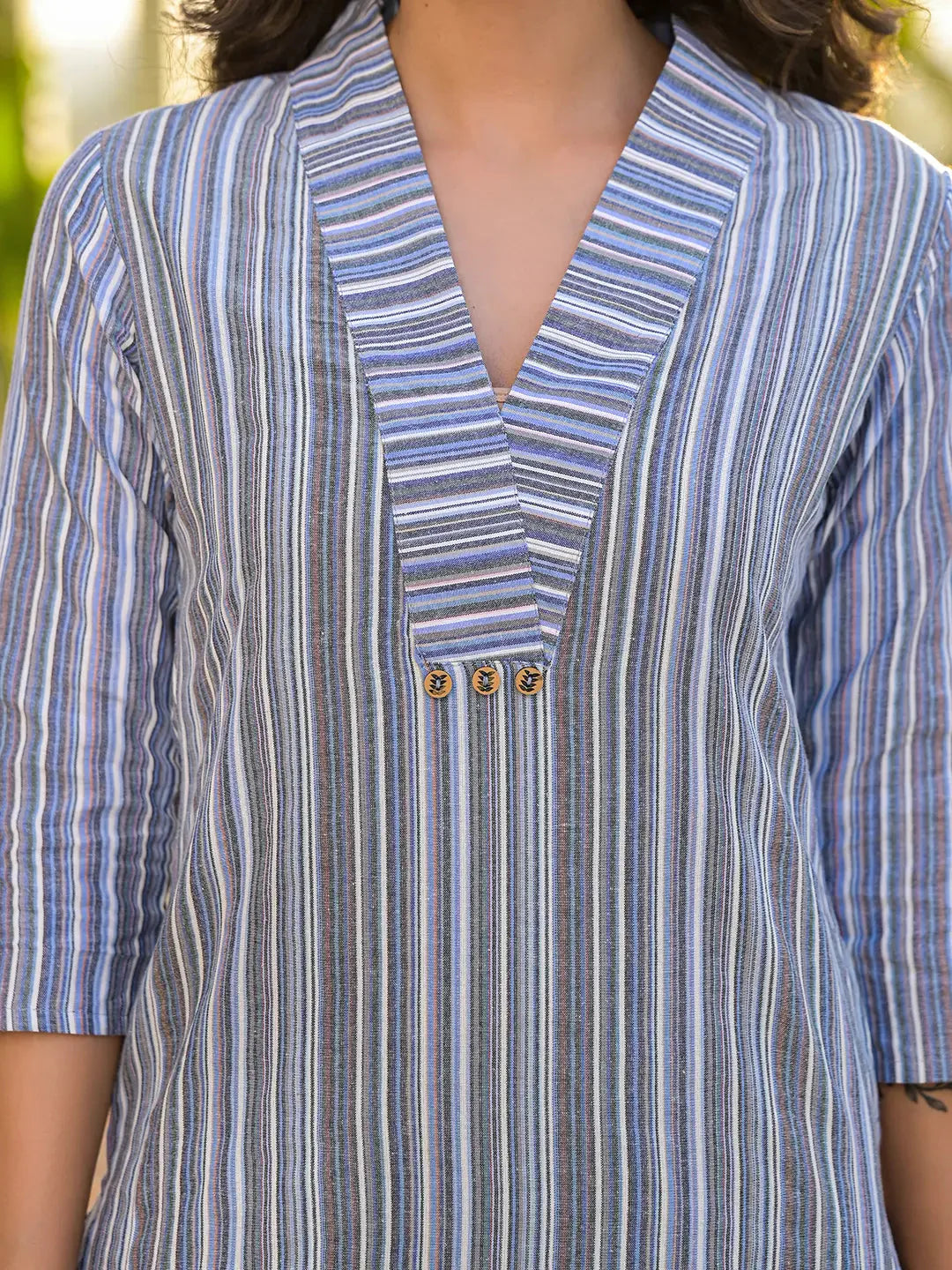 Yufta Blue Cotton Striped Print Co-Ord Set