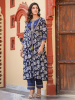 Thumbnail for Yufta Blue Embroidered shrug Crop top co ord set