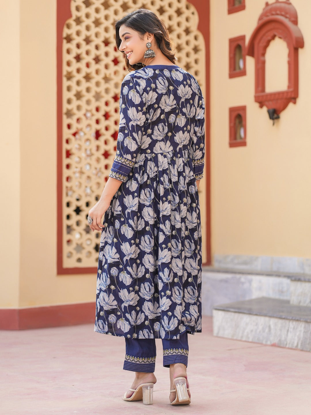 Yufta Blue Embroidered shrug Crop top co ord set