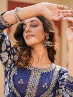 Thumbnail for Yufta Blue Embroidered shrug Crop top co ord set