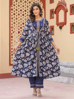 Thumbnail for Yufta Blue Embroidered shrug Crop top co ord set