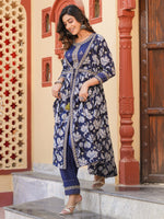 Thumbnail for Yufta Blue Embroidered shrug Crop top co ord set