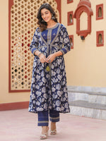 Thumbnail for Yufta Blue Embroidered shrug Crop top co ord set