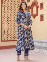 Thumbnail for Yufta Blue Embroidered shrug Crop top co ord set