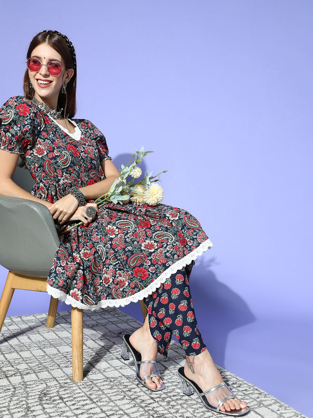 Yufta Blue Ethnic Kurta with Dhoti - Distacart