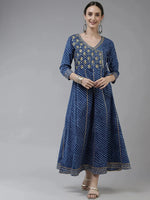 Thumbnail for Yufta Blue Ethnic Motifs Maxi Dress