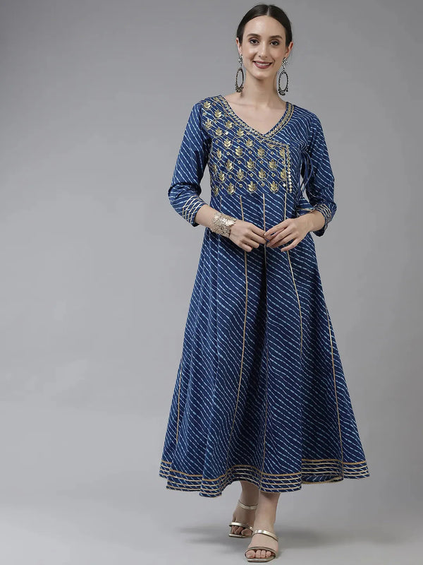 Yufta Blue Ethnic Motifs Maxi Dress