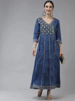 Thumbnail for Yufta Blue Ethnic Motifs Maxi Dress