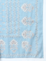 Thumbnail for Yufta Blue Ethnic Motifs,Thread_Work Straight Kurta Trouser And Dupatta Set