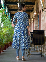 Thumbnail for Yufta Blue Floral Dori_Embroidery Kurta Trouser With Dupatta Set - Distacart