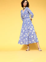 Thumbnail for Yufta Blue Floral Ethnic Dress - Distacart