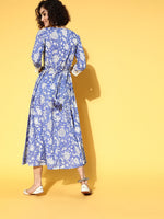 Thumbnail for Yufta Blue Floral Ethnic Dress - Distacart