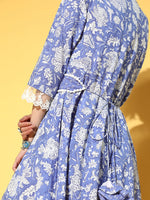 Thumbnail for Yufta Blue Floral Ethnic Dress - Distacart