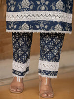 Thumbnail for Yufta Blue Floral Print Pakistani Style Kurta Trouser And Dupatta Set
