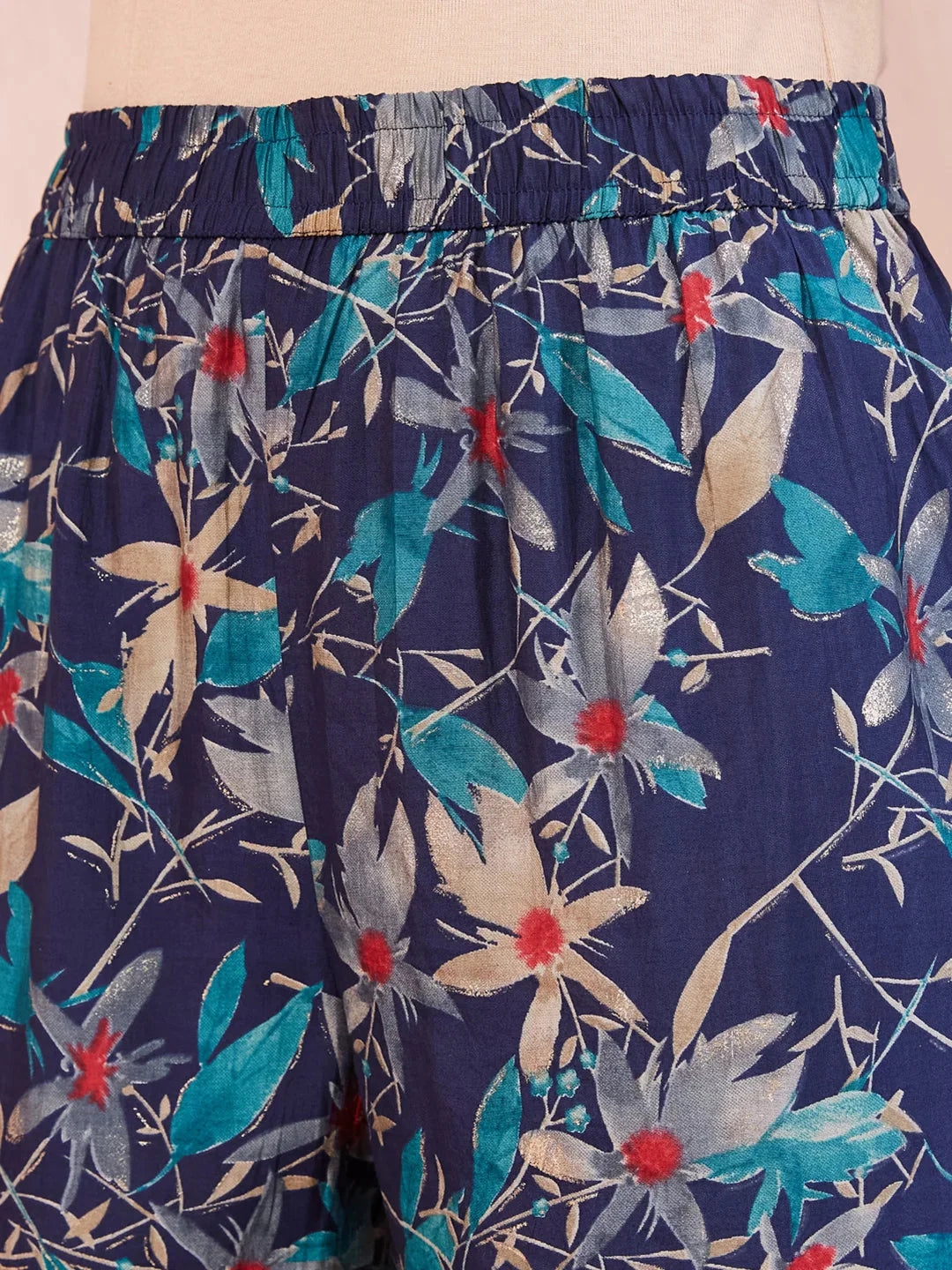Yufta Blue Floral Print Sequins_Work Straight Kurta Trouser And Dupatta Set - Distacart