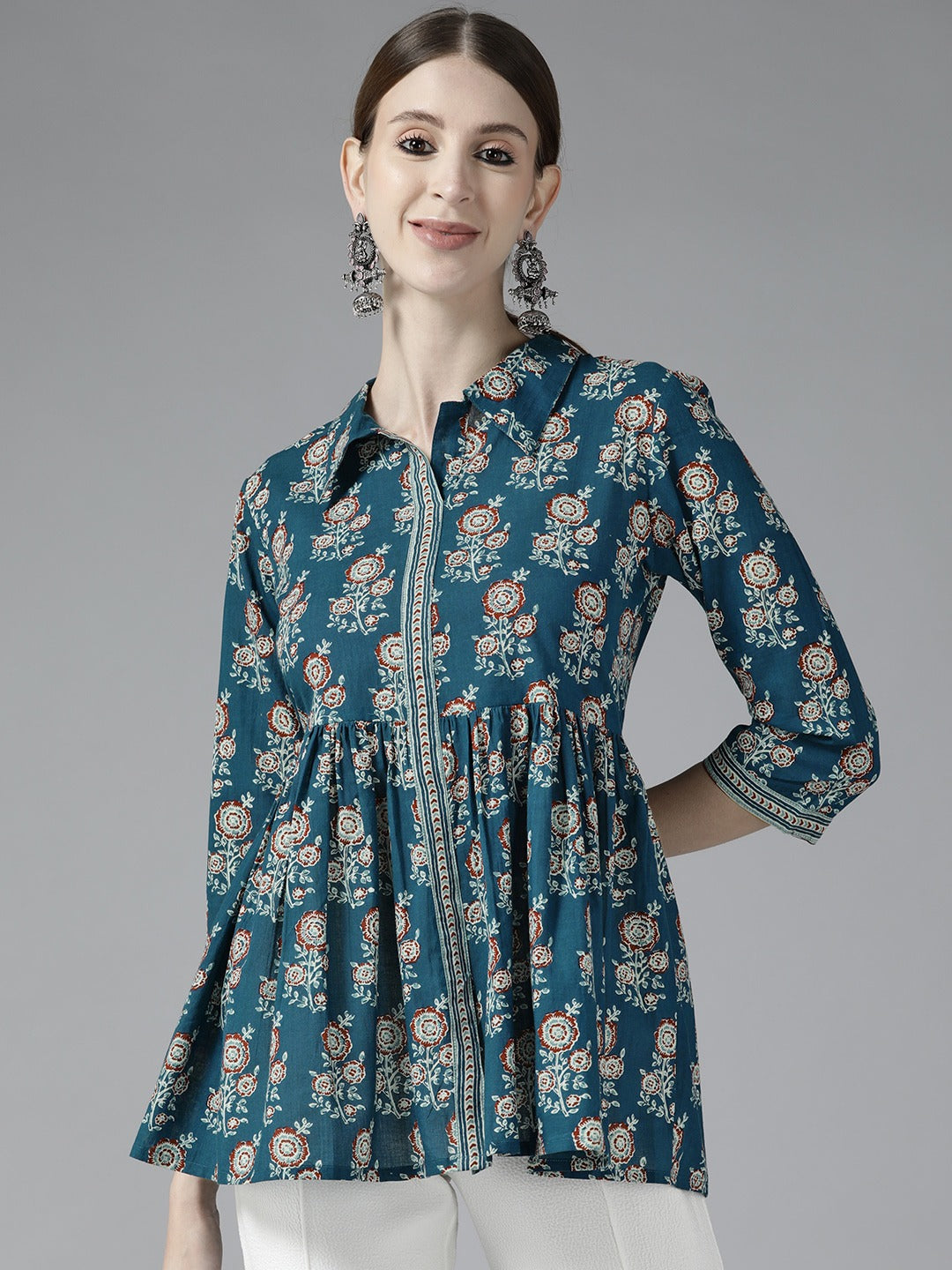 Yufta Blue Floral Print Top - Distacart