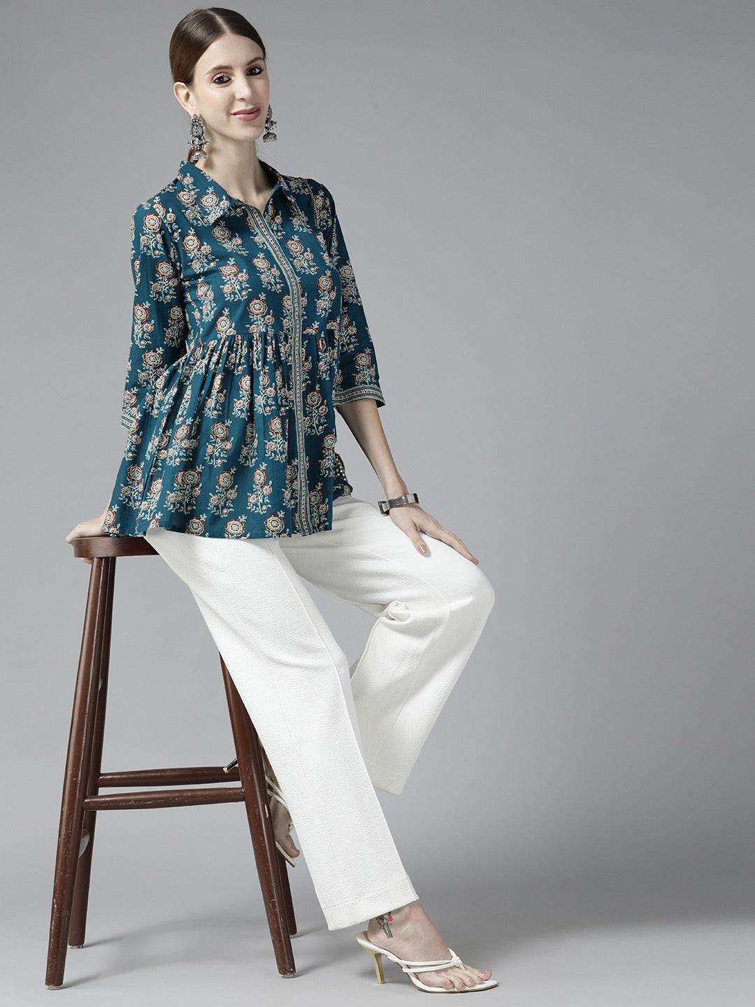 Yufta Blue Floral Print Top - Distacart